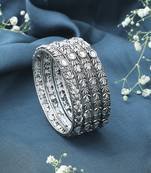 Oxidised Metallic Silver Bangle Set with White Stones