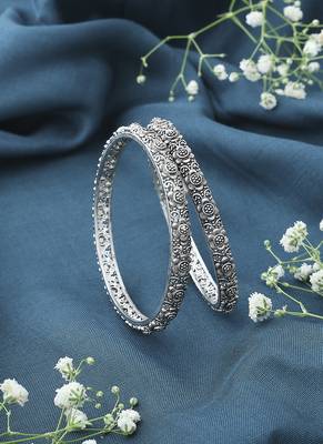 Oxidised Metallic Silver Bangle Set 2