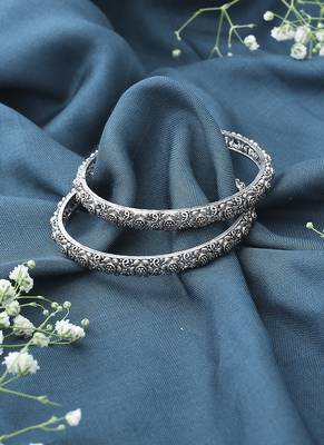Oxidised Metallic Silver Bangle Set 3