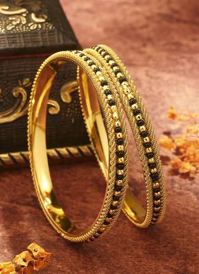 Gold-Plated Black Beaded Wedding Bangles 1
