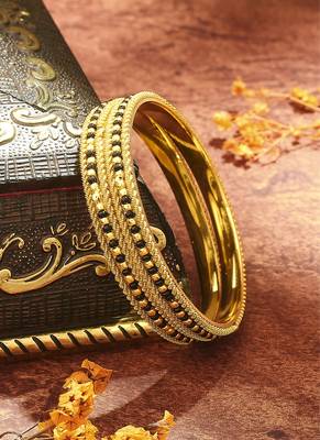 Gold-Plated Black Beaded Wedding Bangles 2