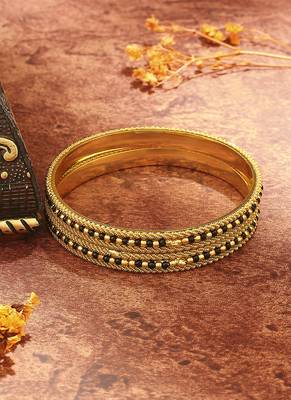 Gold-Plated Black Beaded Wedding Bangles 3