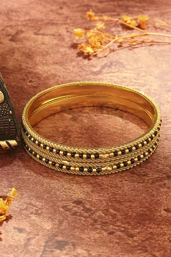 Gold-Plated Black Beaded Wedding Bangles