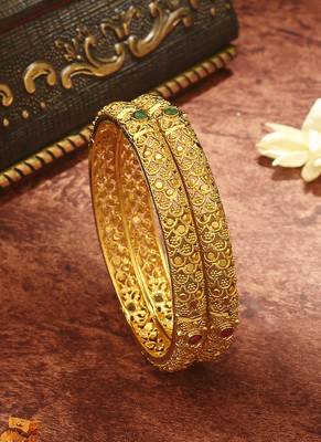 Golden Bangles with Green and Pink Stones 1