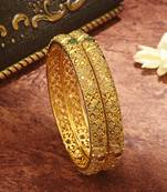 Golden Bangles with Green and Pink Stones
