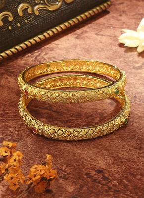 Golden Bangles with Green and Pink Stones 2
