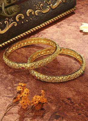 Golden Bangles with Green and Pink Stones 3
