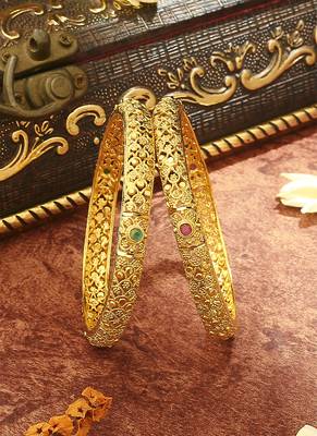 Golden Bangles with Green and Pink Stones 4