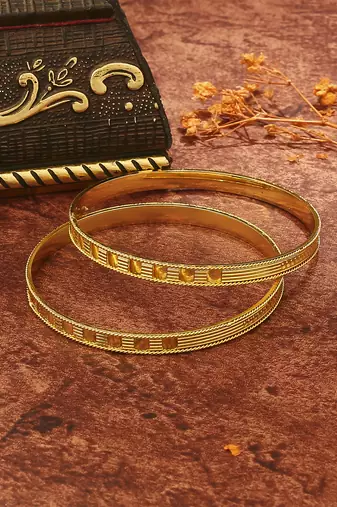 Set of 2 Gold-Plated Etching Work Bangles