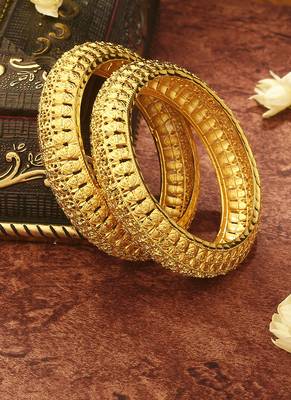 Gold Plated Heavy Bangles Set - Pair of 2 1