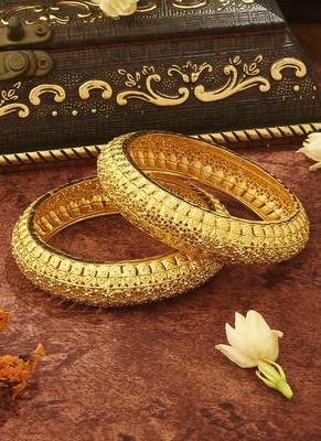 Gold Plated Heavy Bangles Set - Pair of 2 4