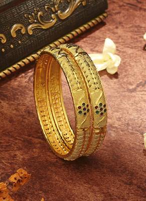 Floral Gold Plated Bangles For Women In Set of 2 1