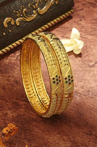 Floral Gold Plated Bangles For Women In Set of 2