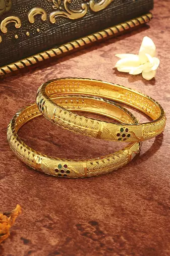 Floral Gold Plated Bangles For Women In Set of 2