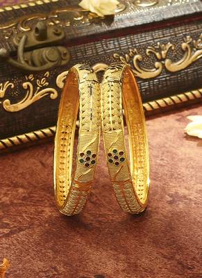 Floral Gold Plated Bangles For Women In Set of 2 3