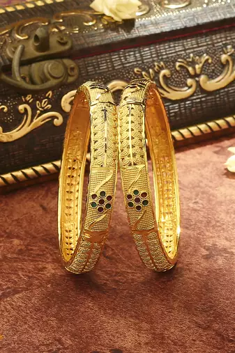 Floral Gold Plated Bangles For Women In Set of 2