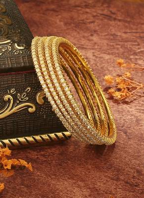 Elegant Gold and White Bead Bangles 2