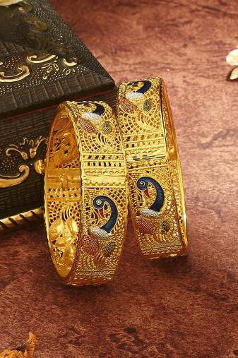 Peacock Motif Gold-Plated Bangles
