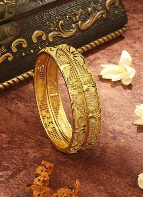 Exquisite Gold Plated Wedding Bangles - Set of 2 1