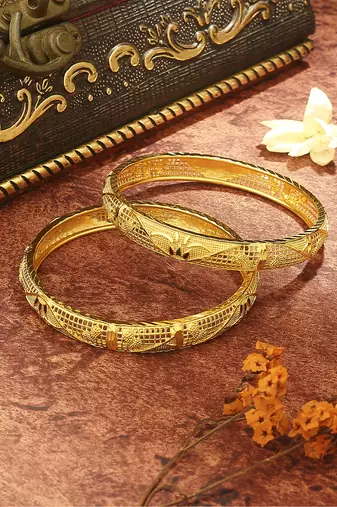 Exquisite Gold Plated Wedding Bangles - Set of 2