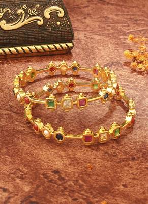 Gold-Plated Bangles with Multicolour Stones 1