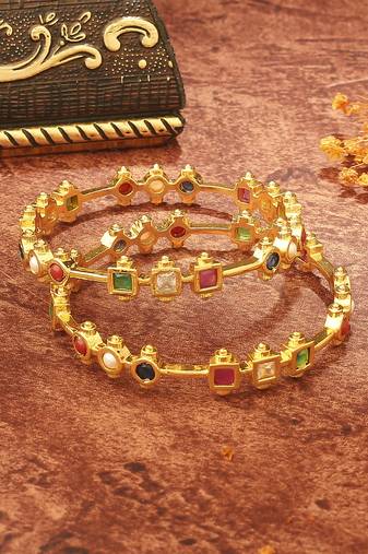 Gold-Plated Bangles with Multicolour Stones