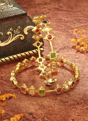 Gold-Plated Bangles with Multicolour Stones 2
