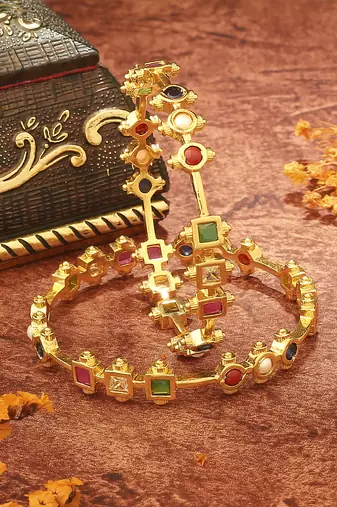 Gold-Plated Bangles with Multicolour Stones