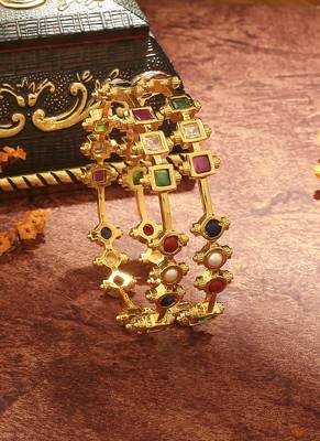 Gold-Plated Bangles with Multicolour Stones 3