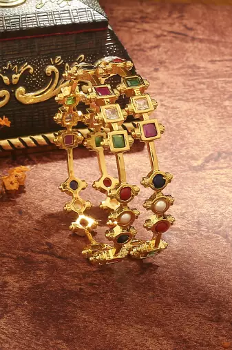 Gold-Plated Bangles with Multicolour Stones