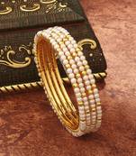 White Gold Beaded Alloy Bangles Set of 2