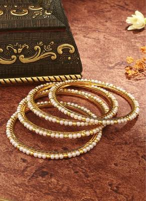 White Gold Beaded Alloy Bangles Set of 2 2