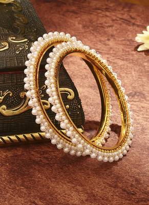 White and Gold Beaded Bangles 1