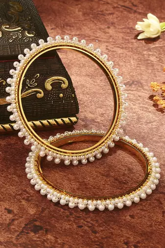 White and Gold Beaded Bangles