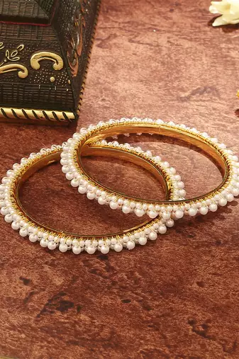 White and Gold Beaded Bangles