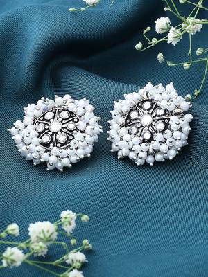 Oxidised Silver Earrings with White Beads 1
