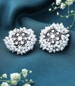 Oxidised Silver Earrings with White Beads