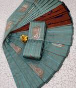 Sky Blue Color copper zari  Work Traditional fancy Vairaoosi  Soft Silk saree with blouse