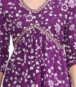 Naira Cut Rayon Jaipuri Printed Purple Kurti Set