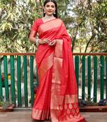 Koram Red Bandhej Patola Silk Sarees Kanchi Borders And Contrast Zari Weaving Borders Saree With Blouse For Women