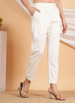 Women'S Offwhite Lycra Trouser (Offwhite) 2