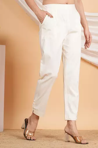 Women'S Offwhite Lycra Trouser (Offwhite)