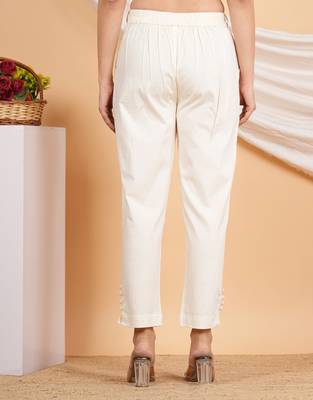 Women'S Offwhite Lycra Trouser (Offwhite) 3