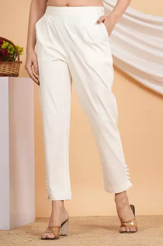 Women'S Offwhite Lycra Trouser (Offwhite)