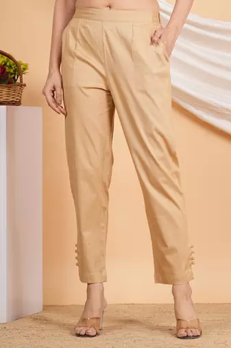 Women'S Beige Lycra Trouser (Beige)