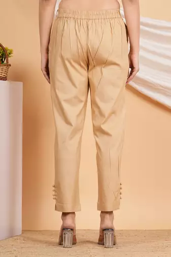 Women'S Beige Lycra Trouser (Beige)