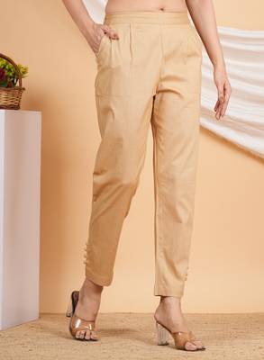Women'S Beige Lycra Trouser (Beige) 4
