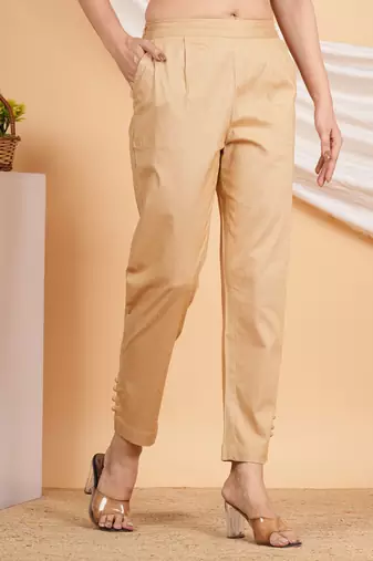 Women'S Beige Lycra Trouser (Beige)