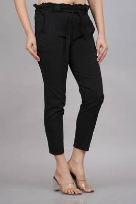 Women'S Black Lycra Regular Fit Trouser Pants 2