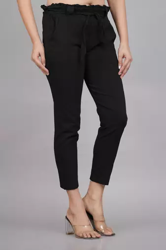 Women'S Black Lycra Regular Fit Trouser Pants